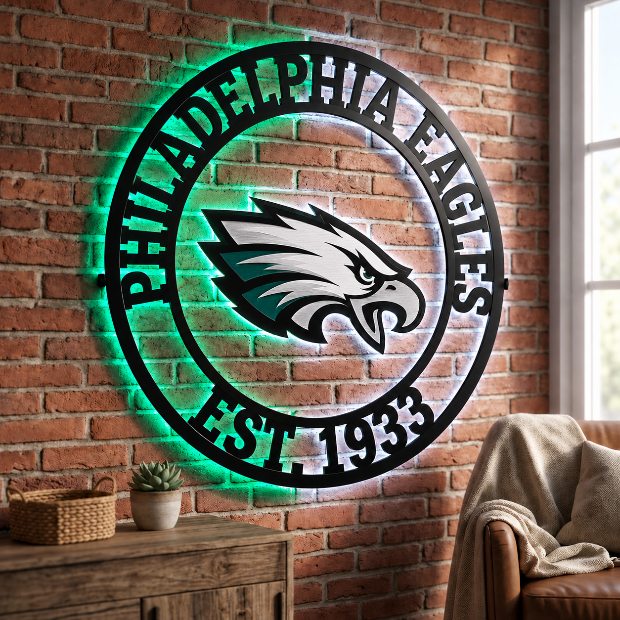 Football Fan LED Metal Wall Sign –Philadelphia Eagles