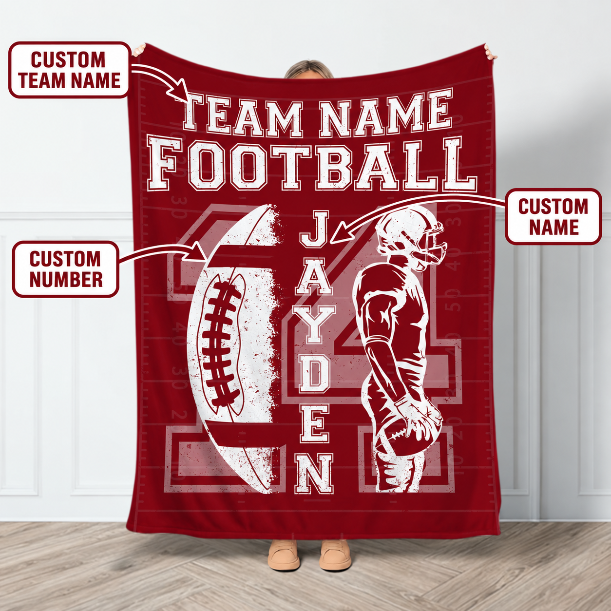 Vintage Player Poster Football Blanket – Custom Name & Number Throw