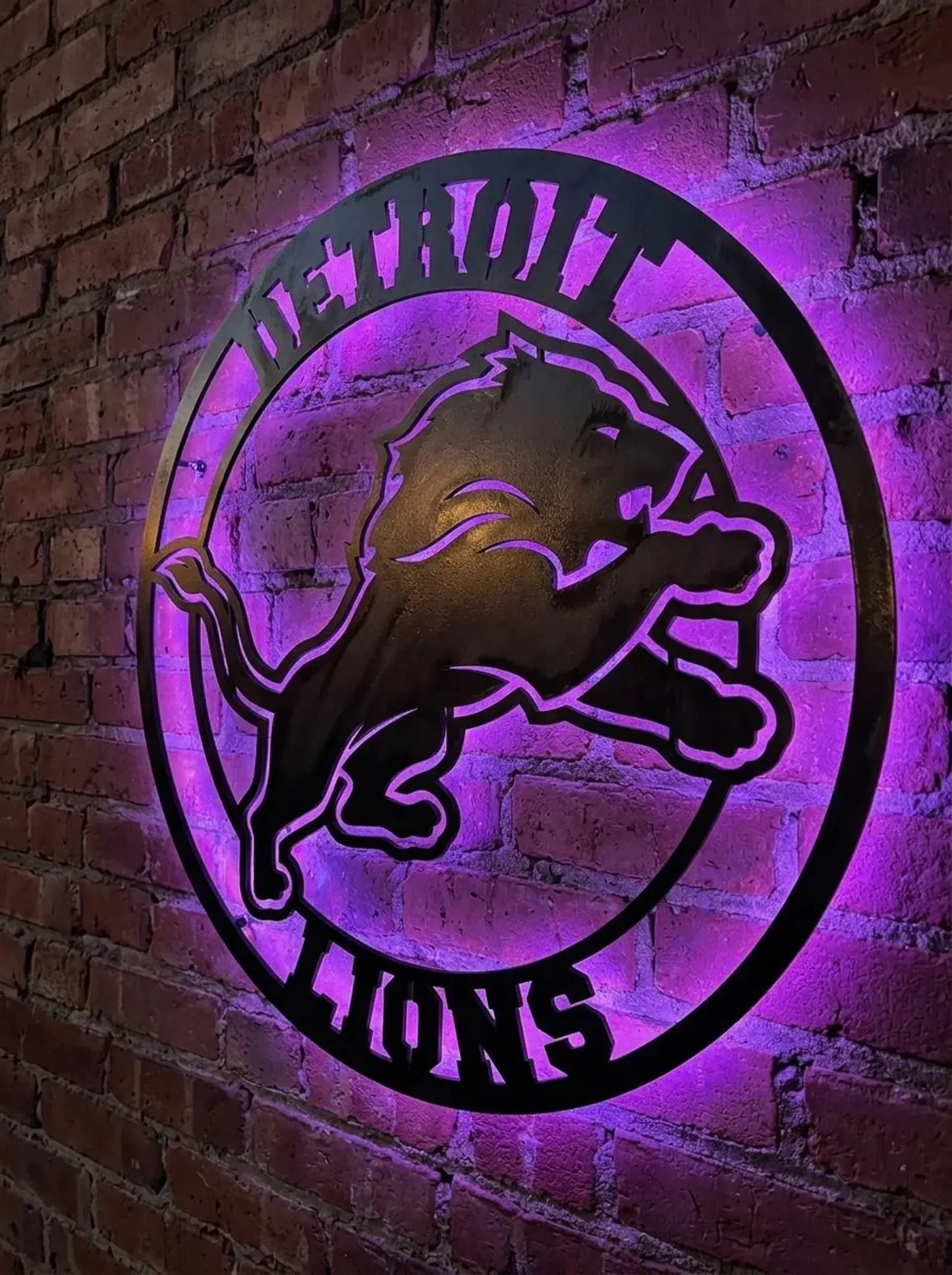 Football Fan LED Metal Wall Sign –Detroit Lions