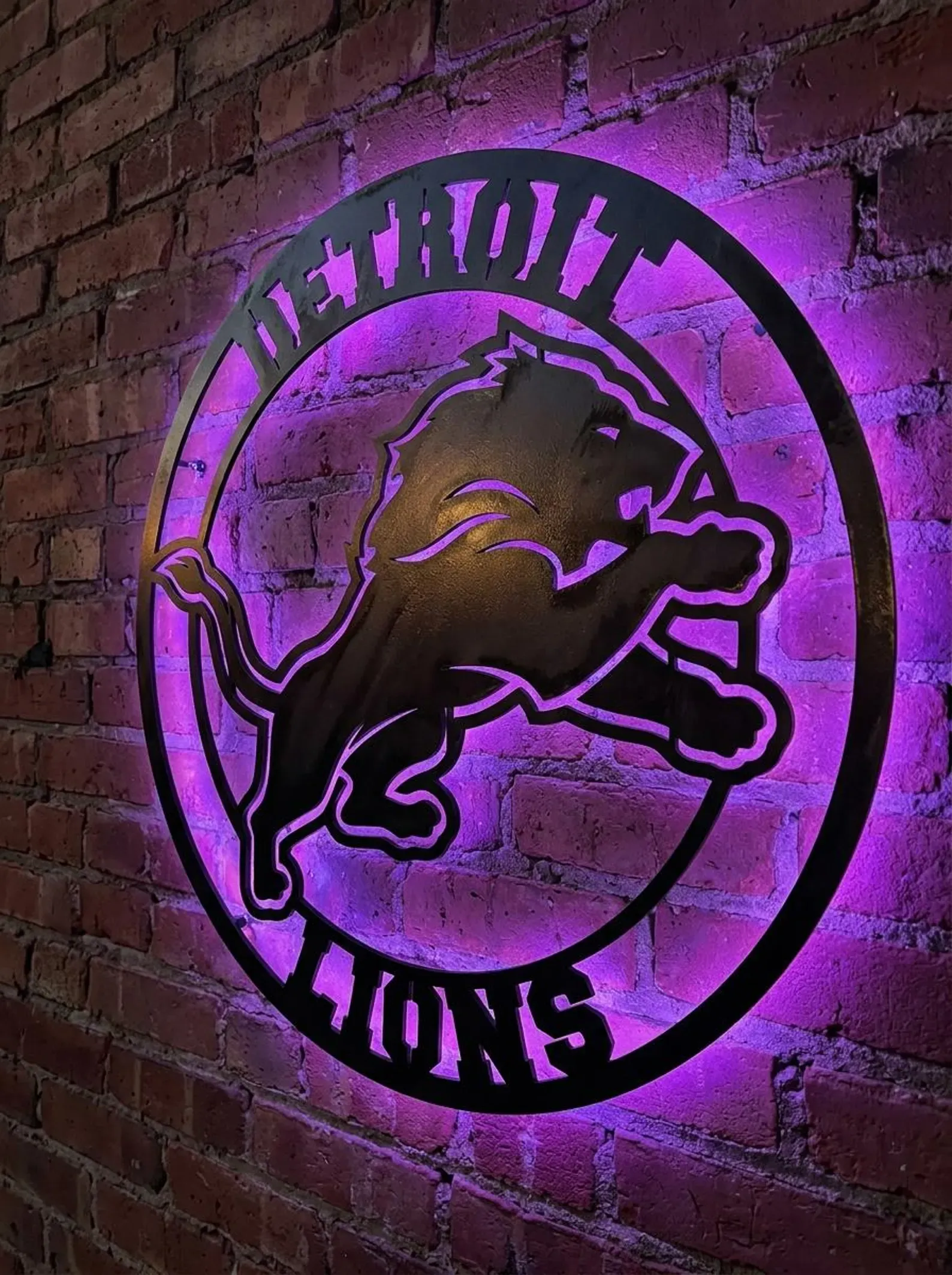 Football Fan LED Metal Wall Sign –Detroit Lions