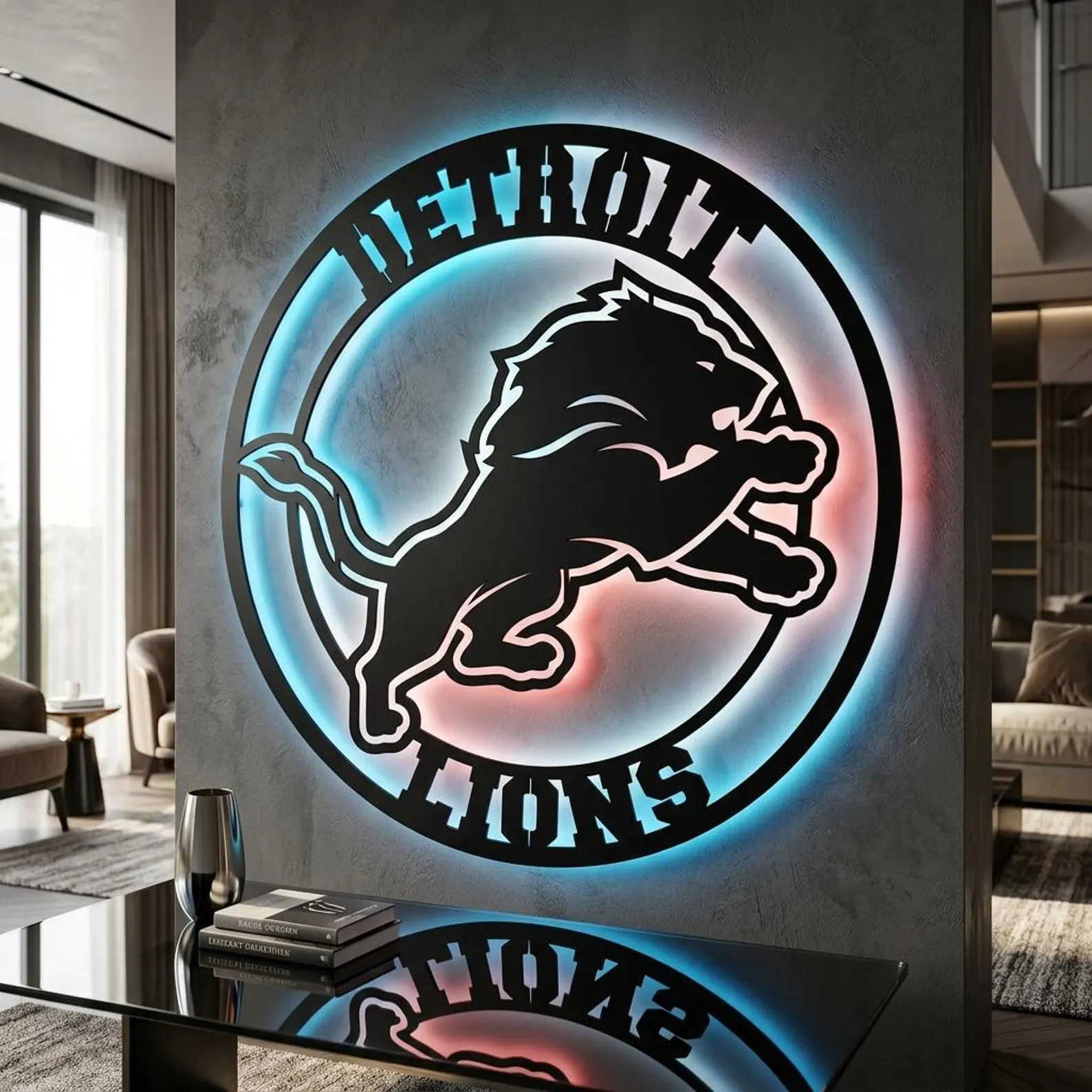 Football Fan LED Metal Wall Sign –Detroit Lions