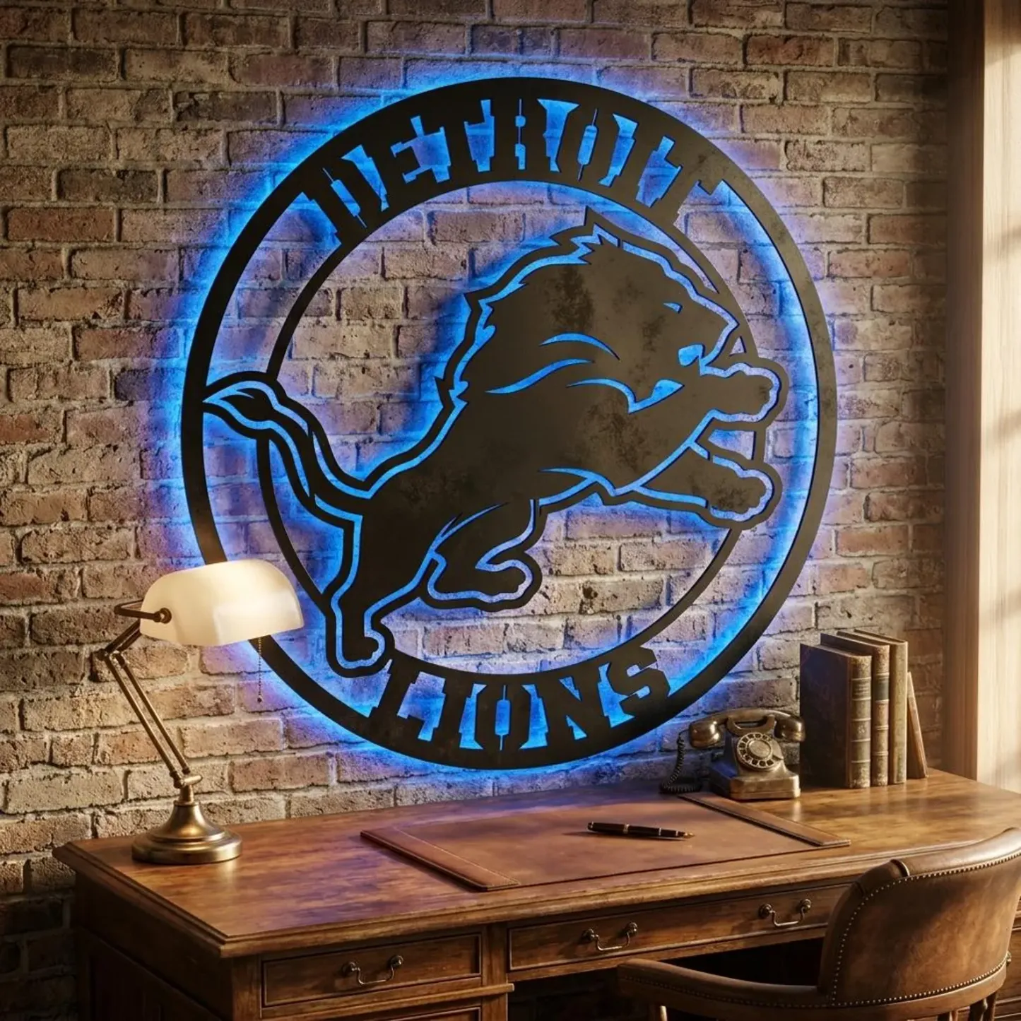 Football Fan LED Metal Wall Sign –Detroit Lions