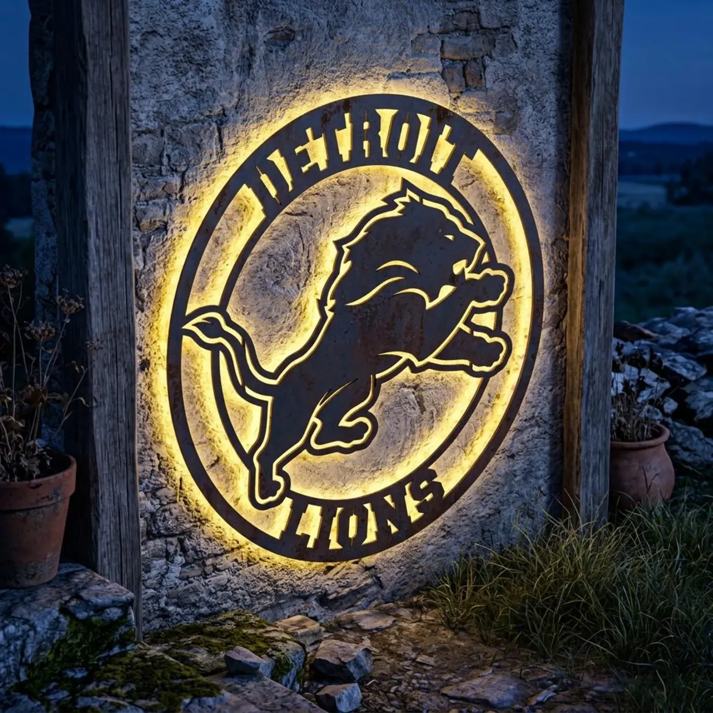 Football Fan LED Metal Wall Sign –Detroit Lions