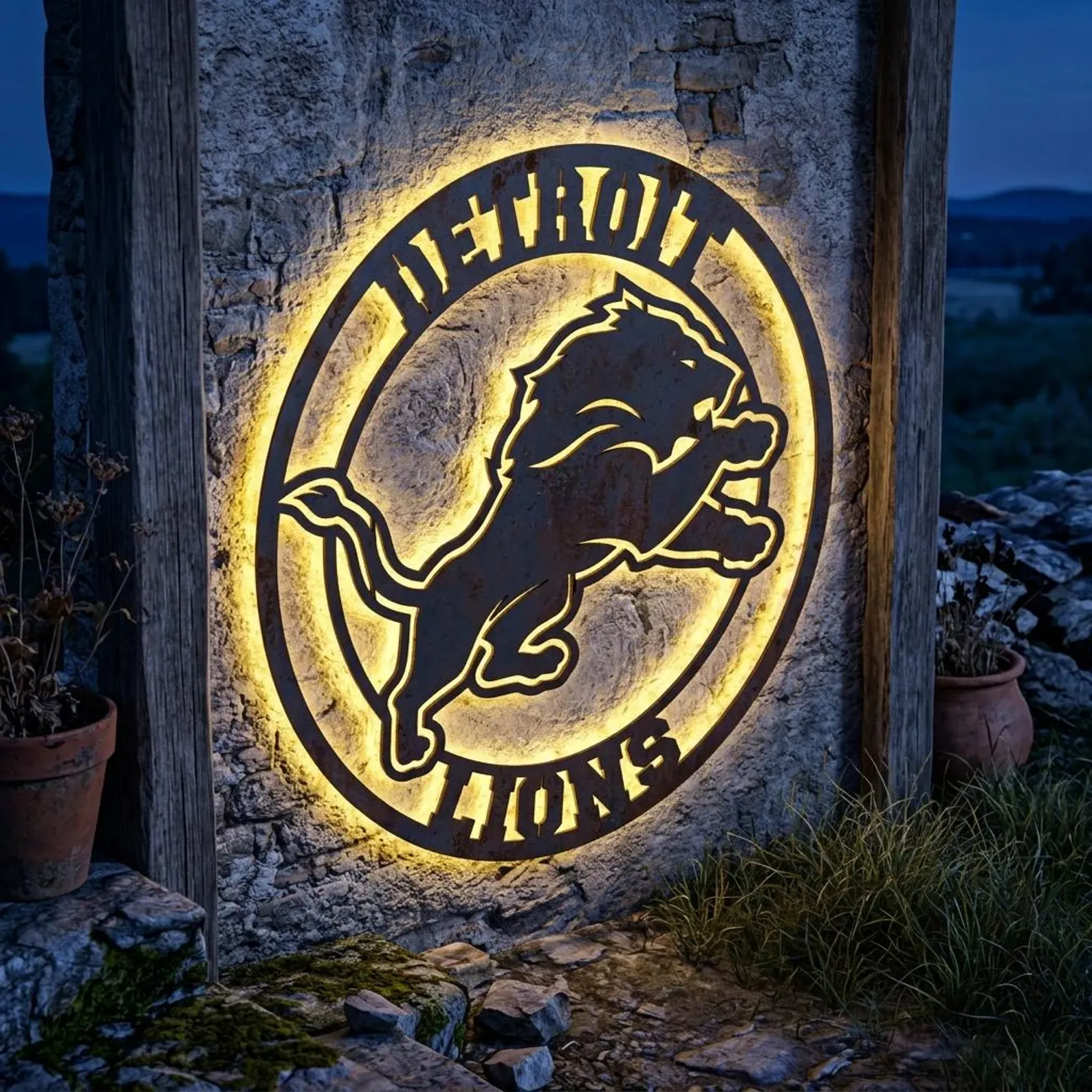 Football Fan LED Metal Wall Sign –Detroit Lions