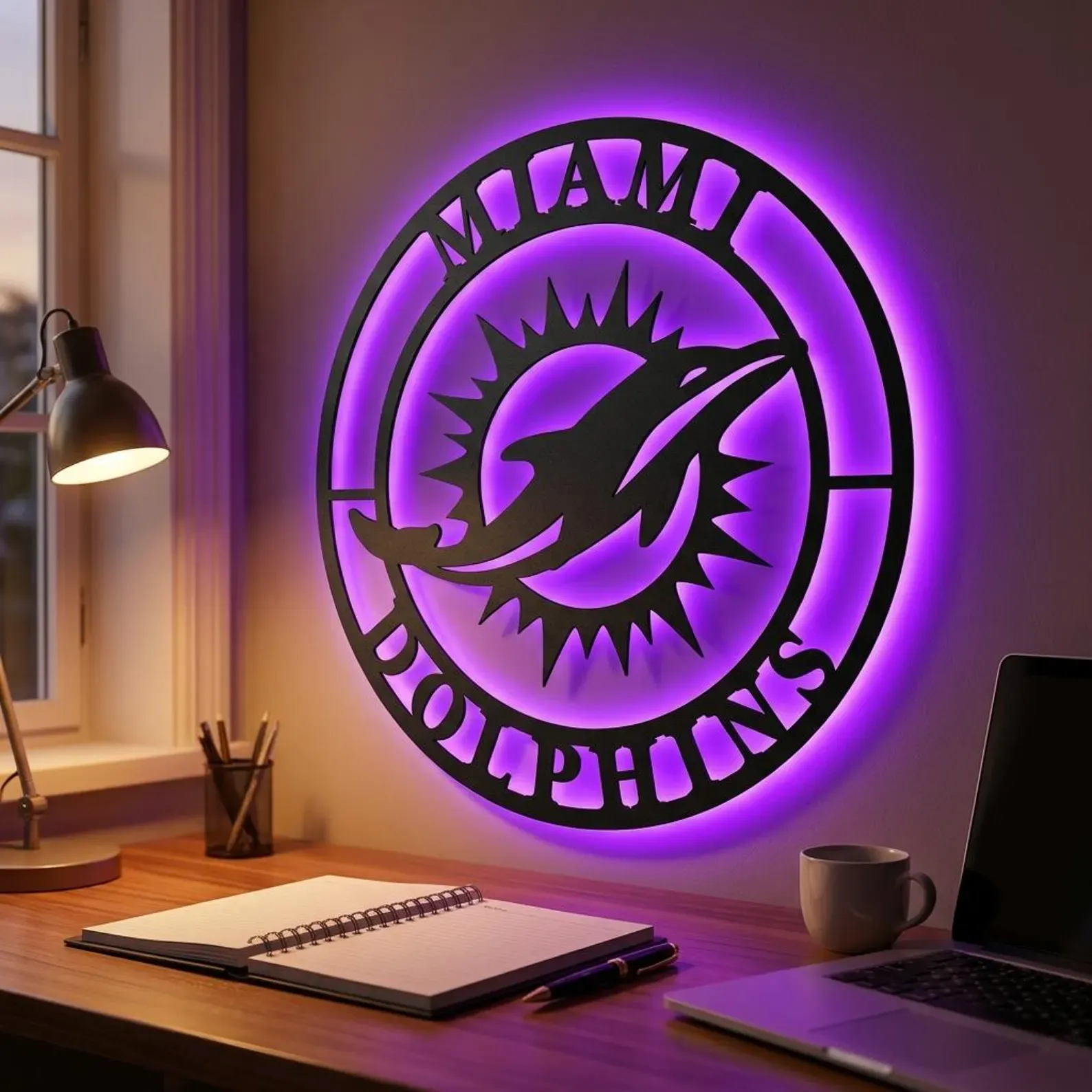 Football Fan LED Metal Wall Sign –Miami Dolphins