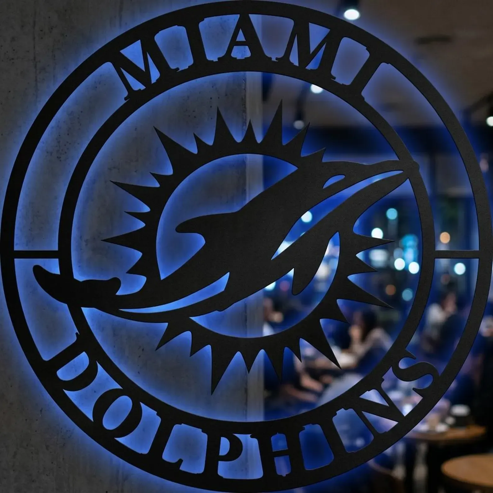 Football Fan LED Metal Wall Sign –Miami Dolphins