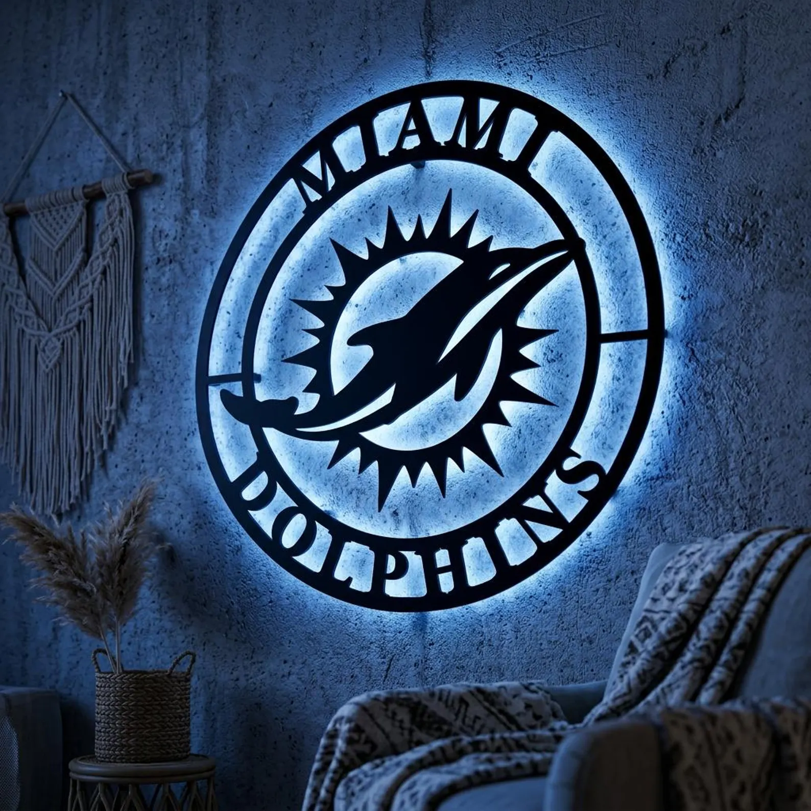 Football Fan LED Metal Wall Sign –Miami Dolphins