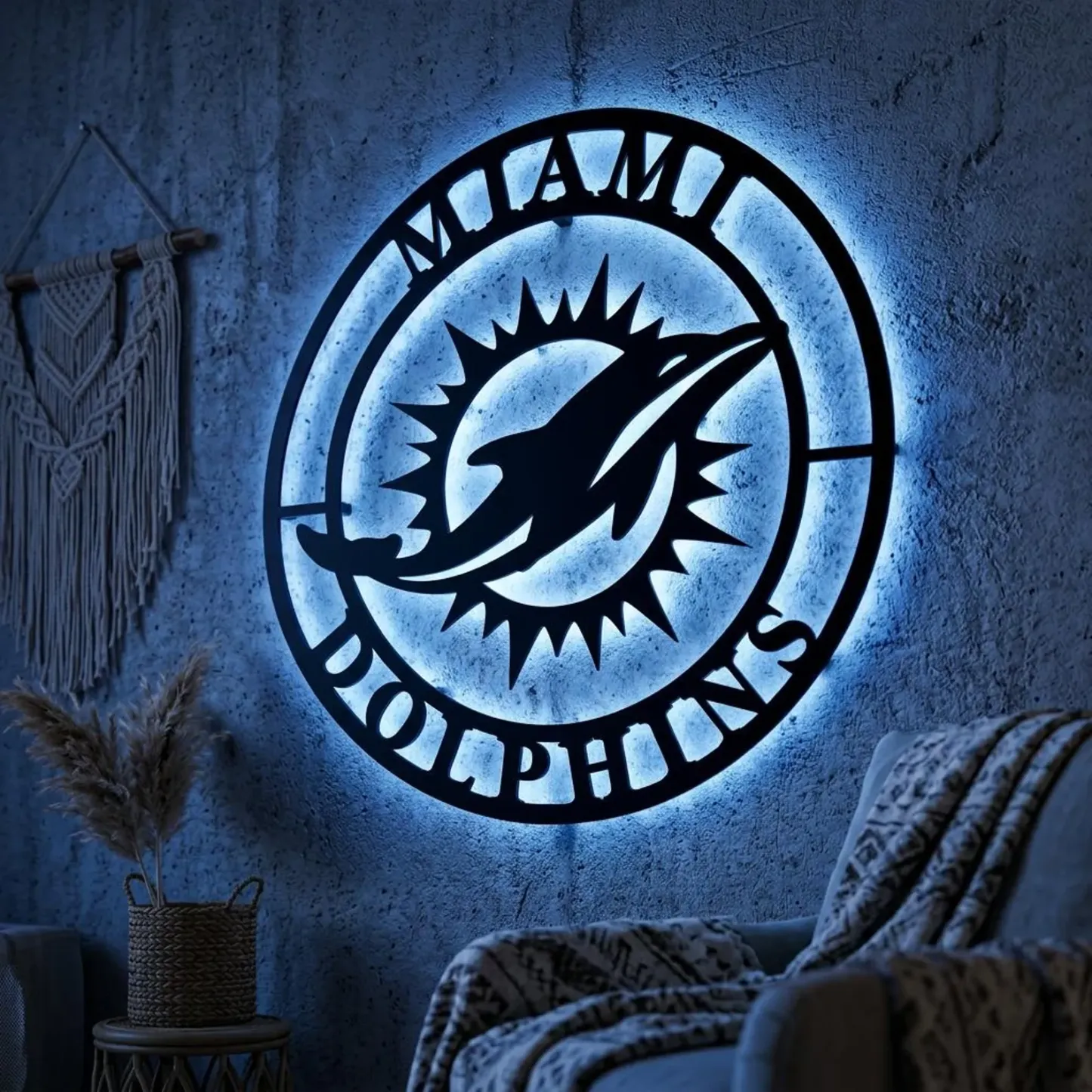 Football Fan LED Metal Wall Sign –Miami Dolphins