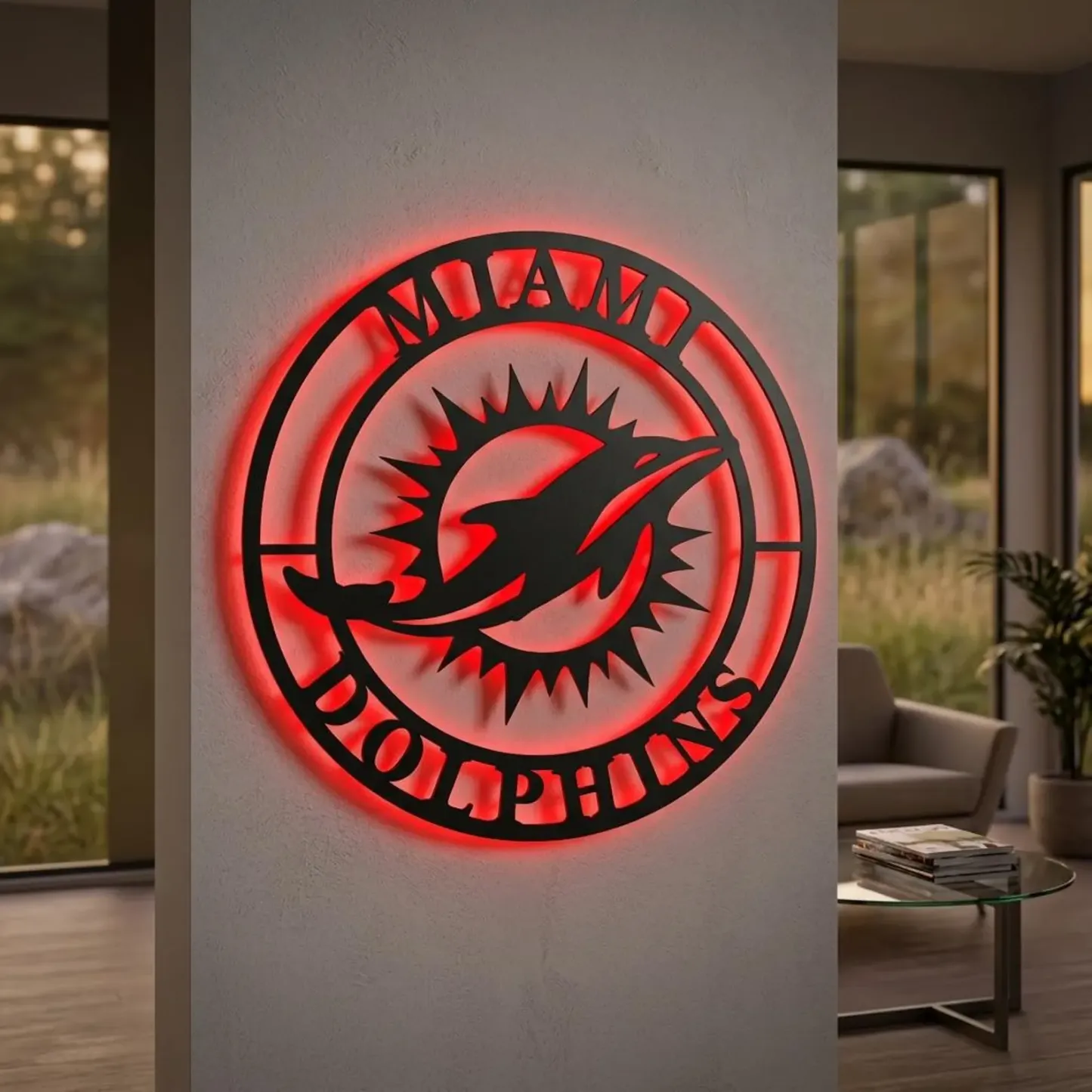 Football Fan LED Metal Wall Sign –Miami Dolphins