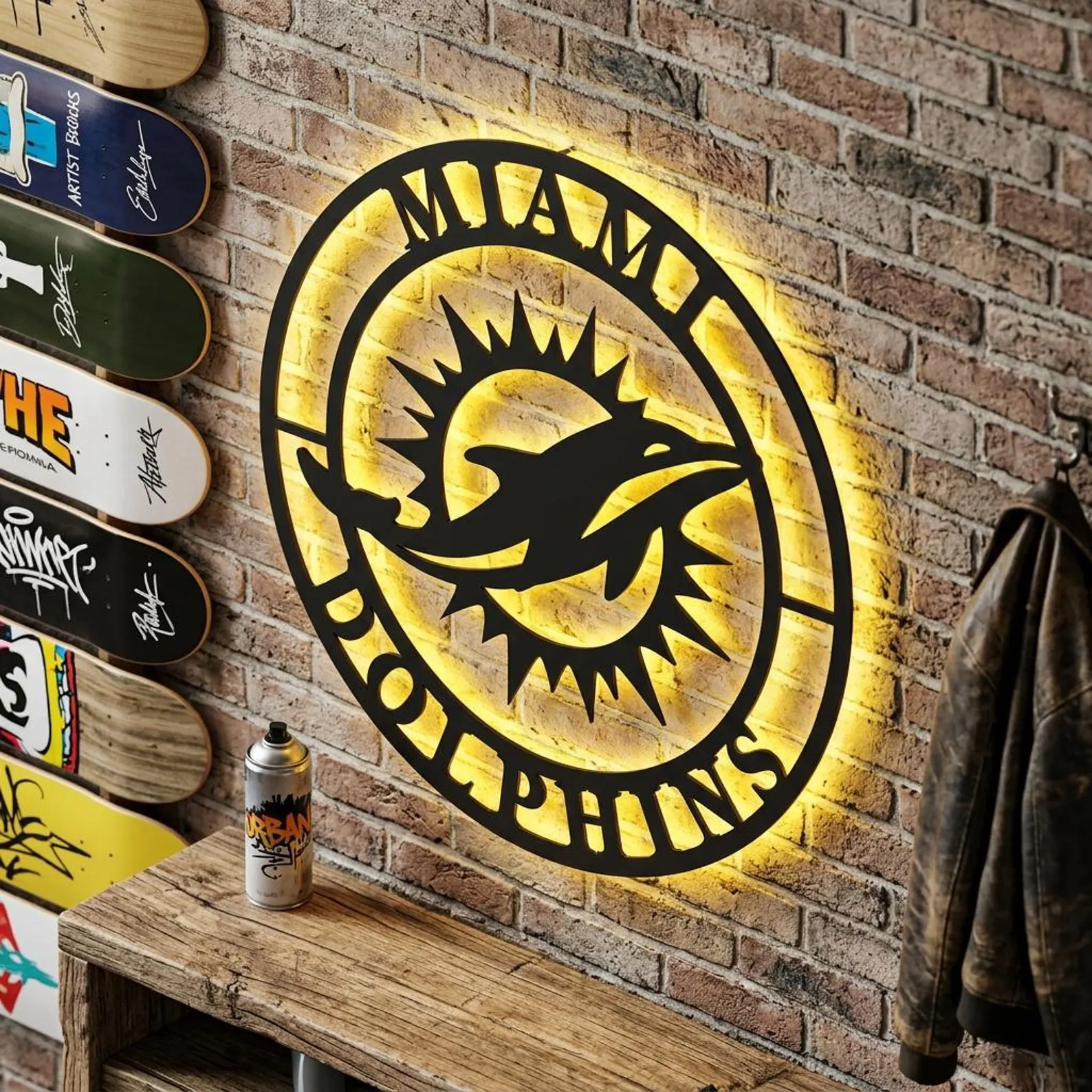Football Fan LED Metal Wall Sign –Miami Dolphins