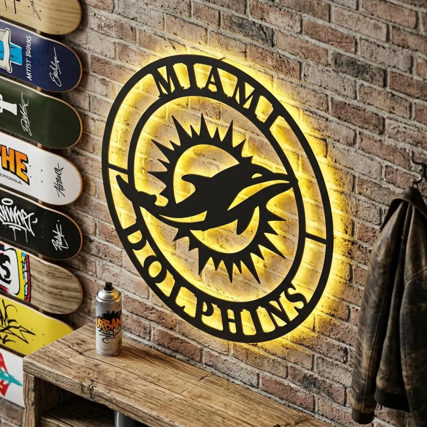 Football Fan LED Metal Wall Sign –Miami Dolphins