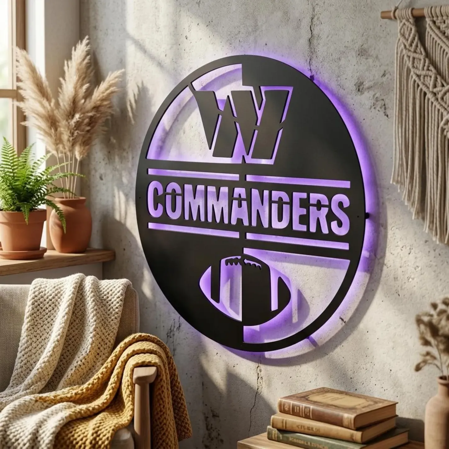 Football Fan LED Metal Wall Sign –Washington Commanders