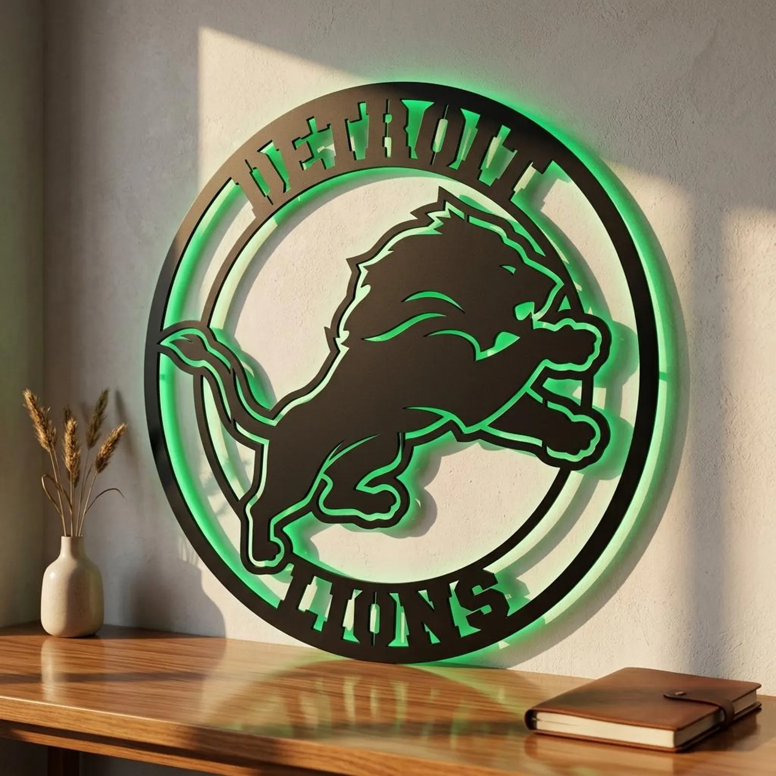 Football Fan LED Metal Wall Sign –Detroit Lions