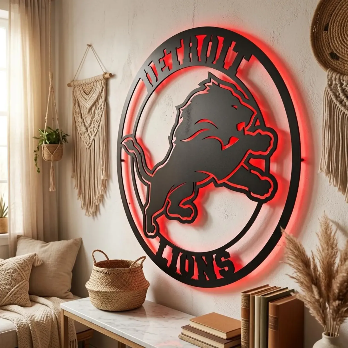 Football Fan LED Metal Wall Sign –Detroit Lions
