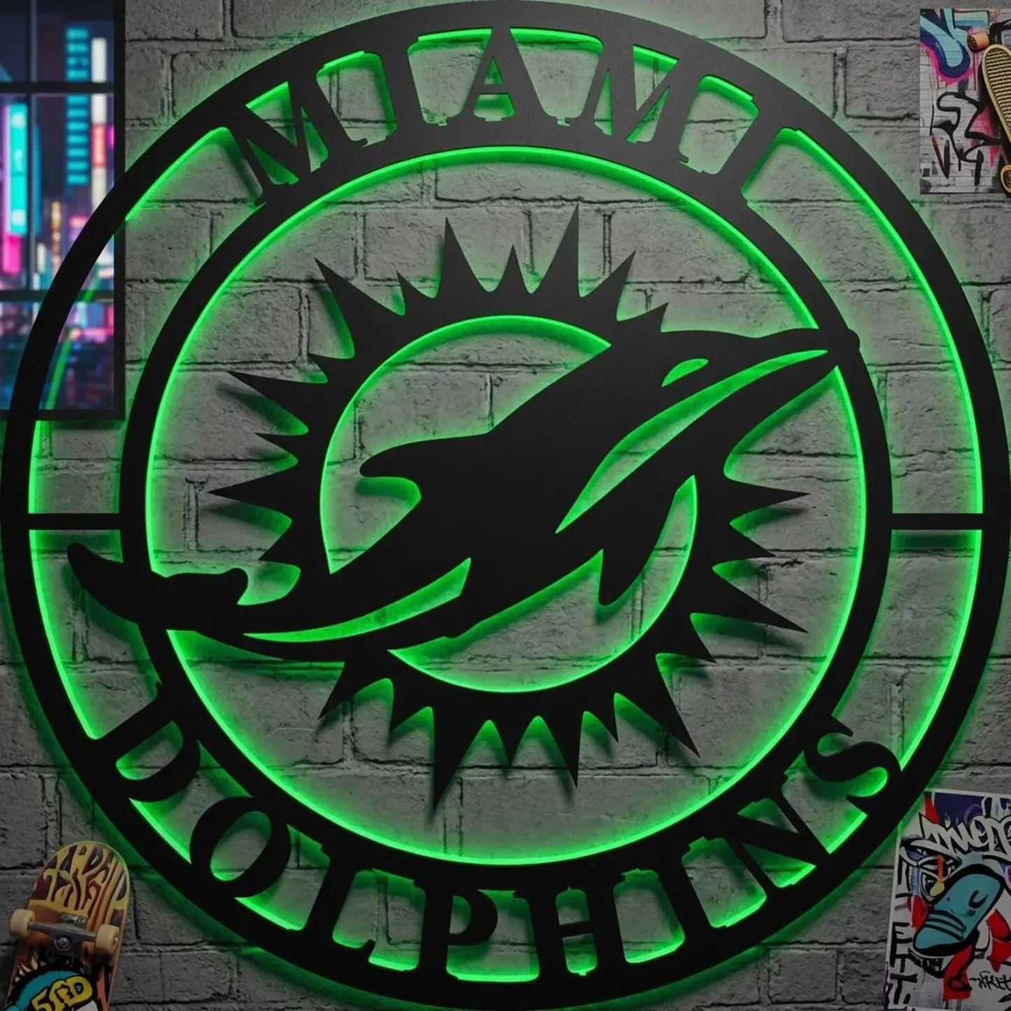 Football Fan LED Metal Wall Sign –Miami Dolphins