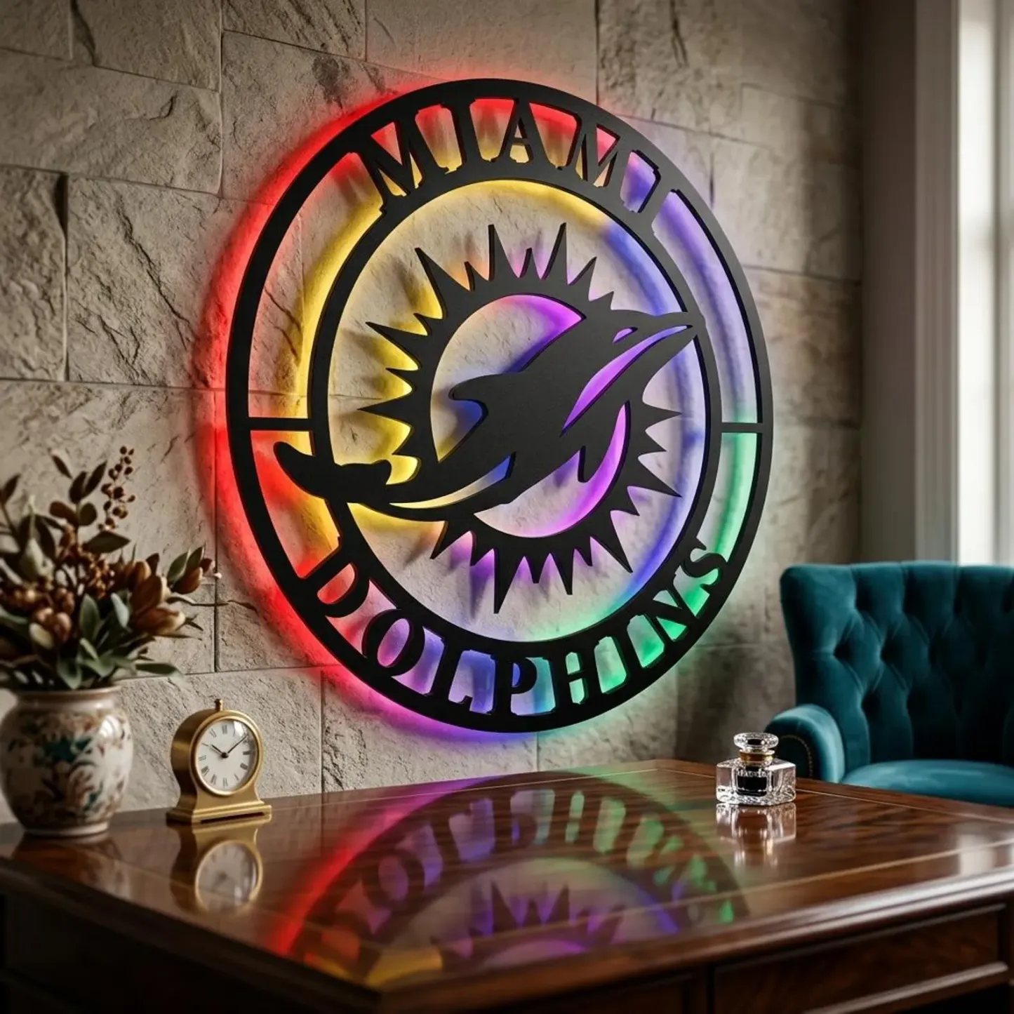 Football Fan LED Metal Wall Sign –Miami Dolphins