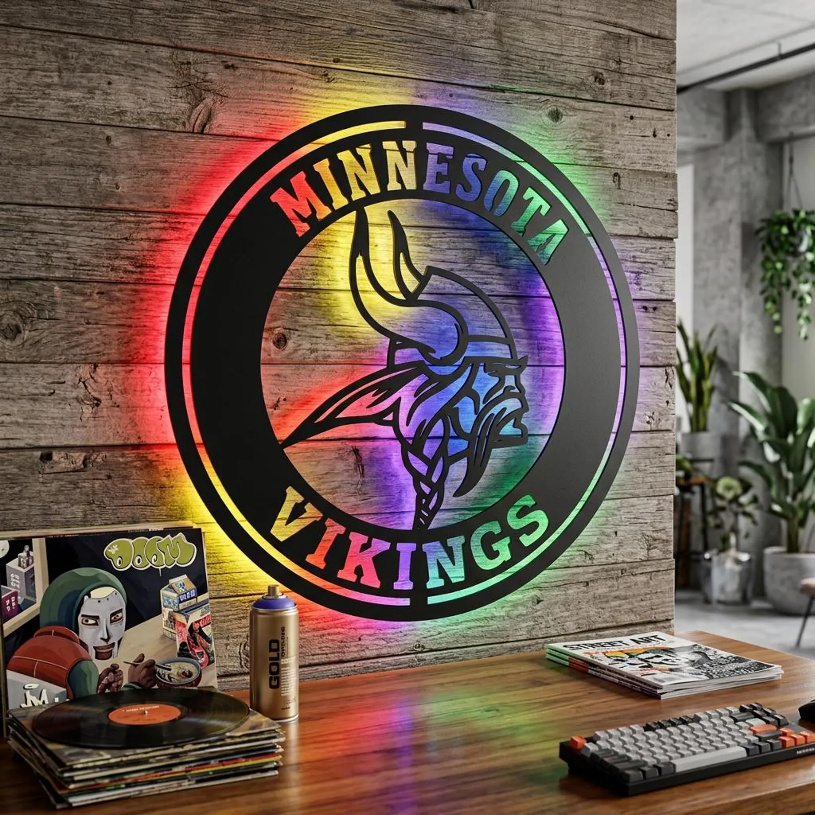 Football Fan LED Metal Wall Sign –Minnesota Vikings