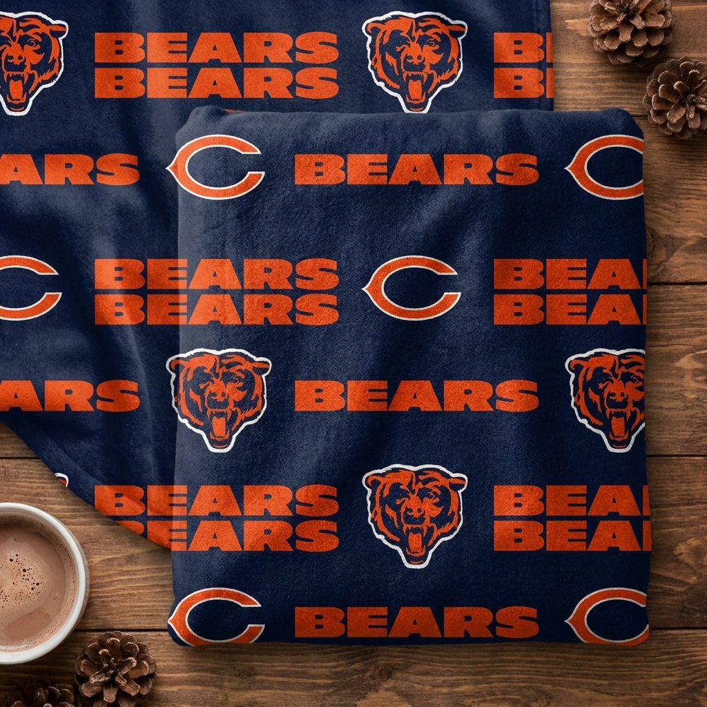 Chicago Football Navy & Orange Team Pattern Throw Blanket