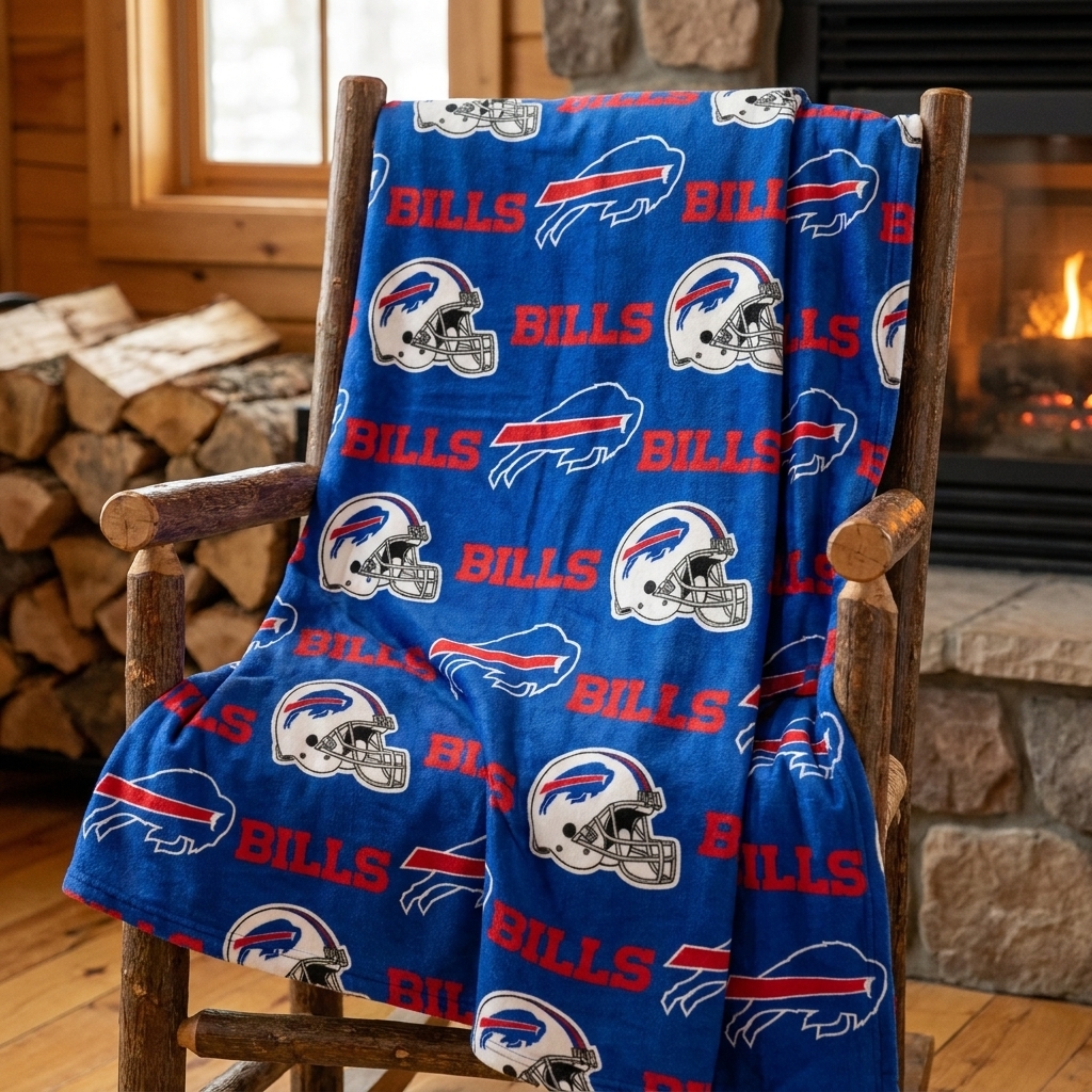 Buffalo Football Blue & Red Helmet Pattern Throw Blanket