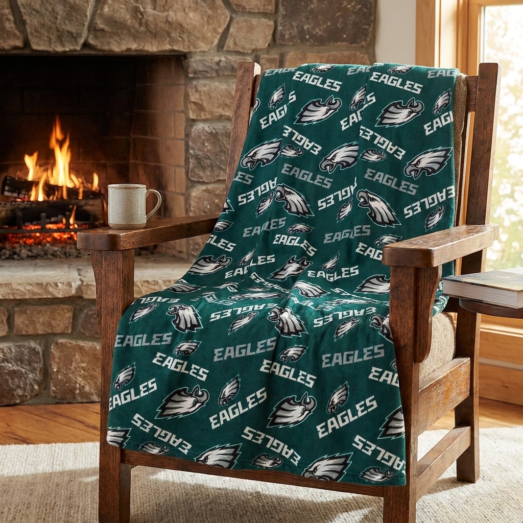 Philadelphia Football Green & White Eagle Pattern Throw Blanket