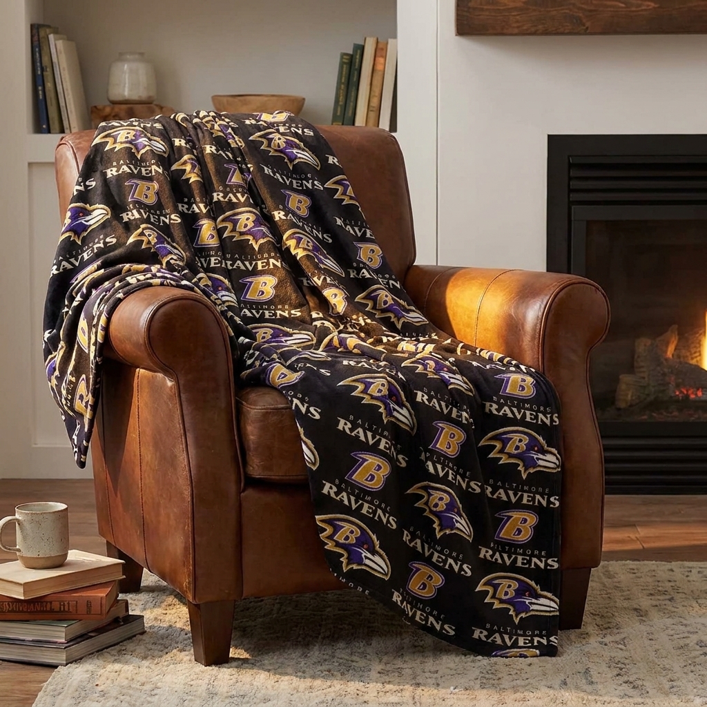 Baltimore Football Purple & Black Raven Pattern Throw Blanket