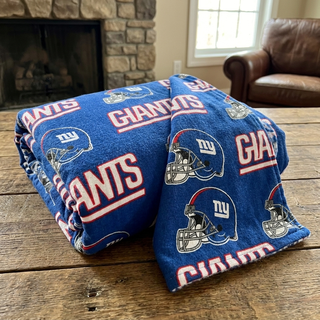 New York Football Blue & Red Helmet Pattern Throw Blanket