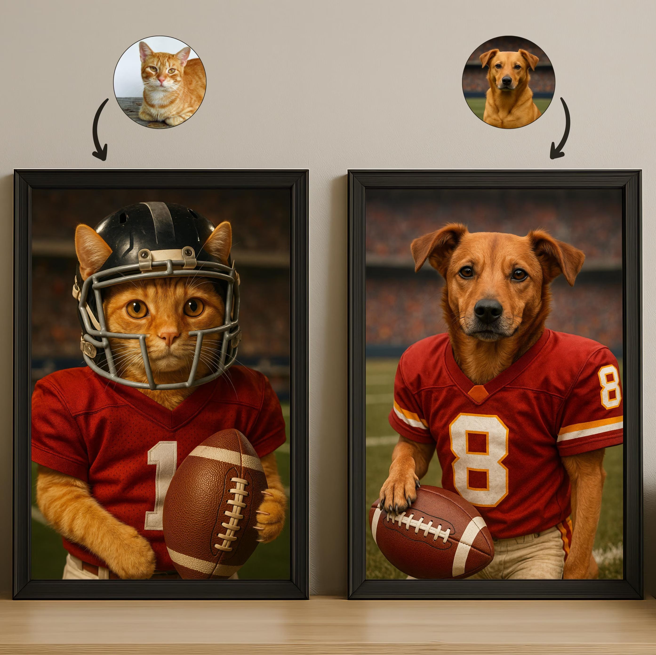 Custom American Football Pet Portrait with Team Jersey