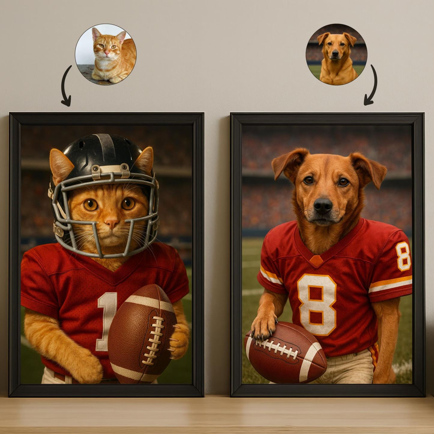Custom American Football Pet Portrait with Team Jersey