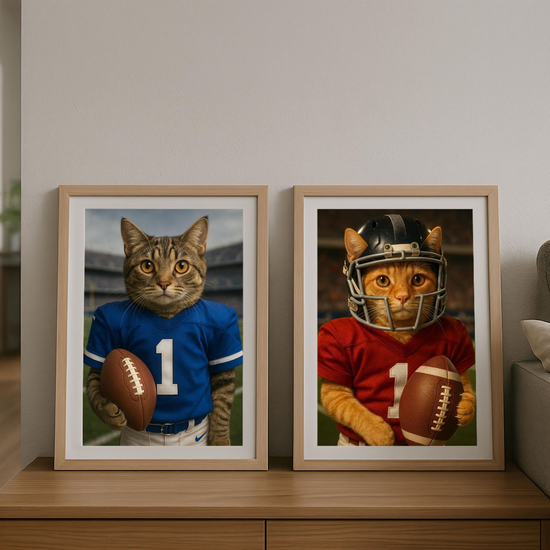 Custom American Football Pet Portrait with Team Jersey