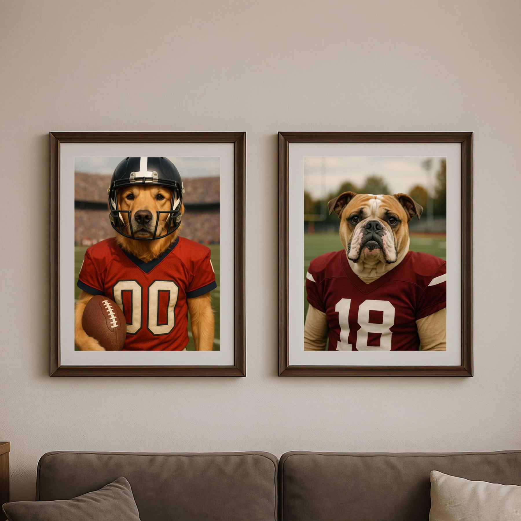 Custom American Football Pet Portrait with Team Jersey