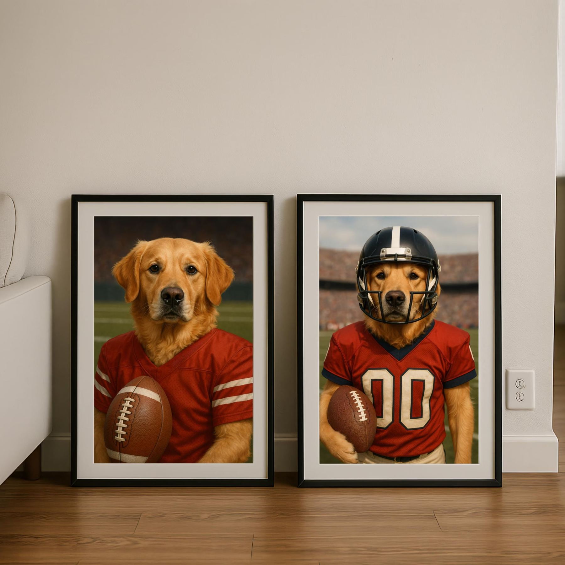 Custom American Football Pet Portrait with Team Jersey