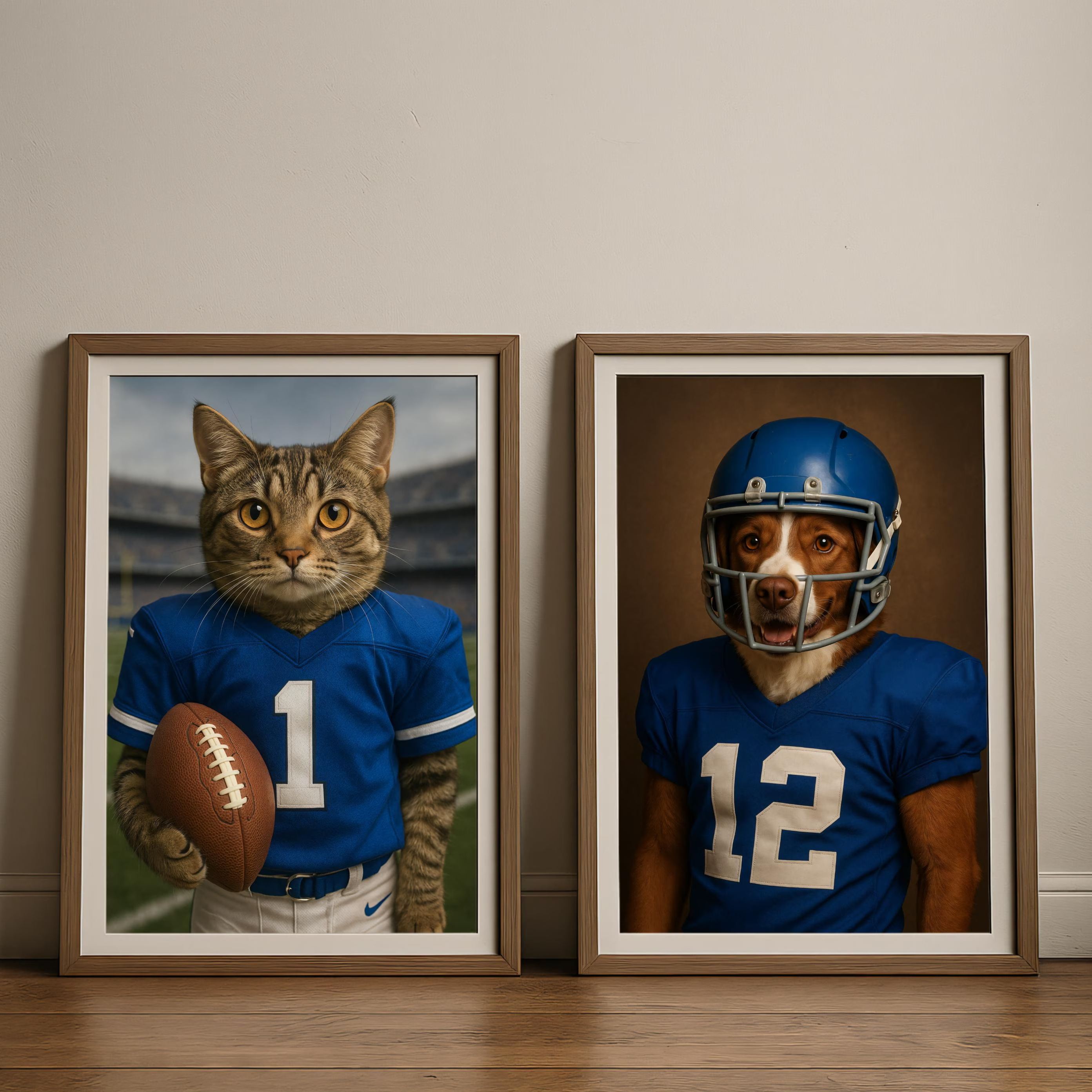 Custom American Football Pet Portrait with Team Jersey