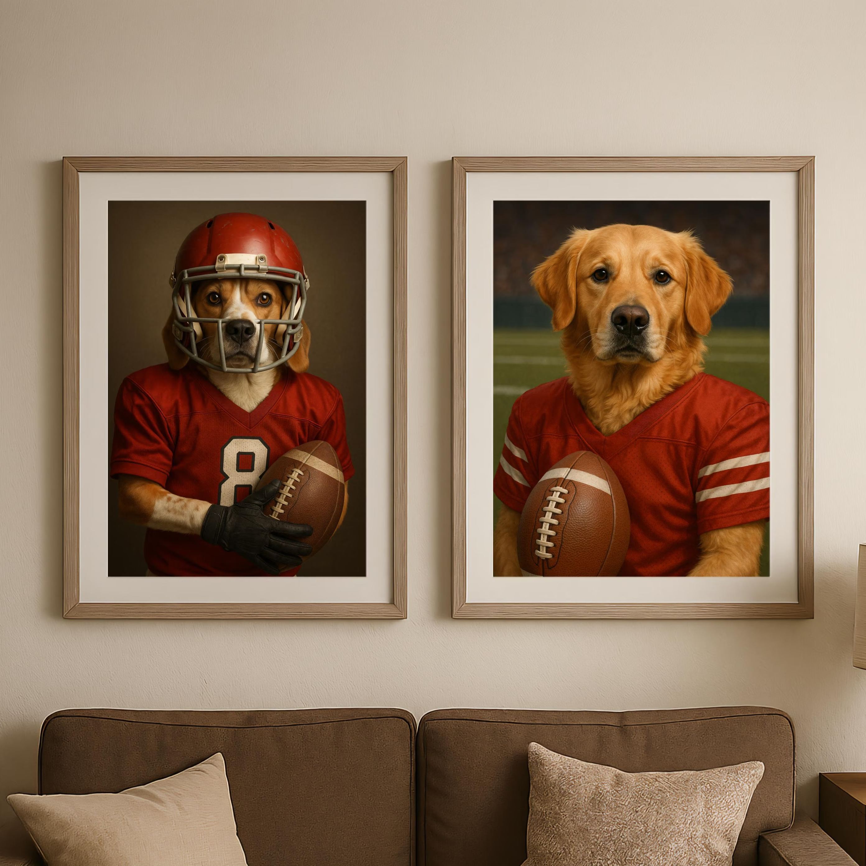 Custom American Football Pet Portrait with Team Jersey