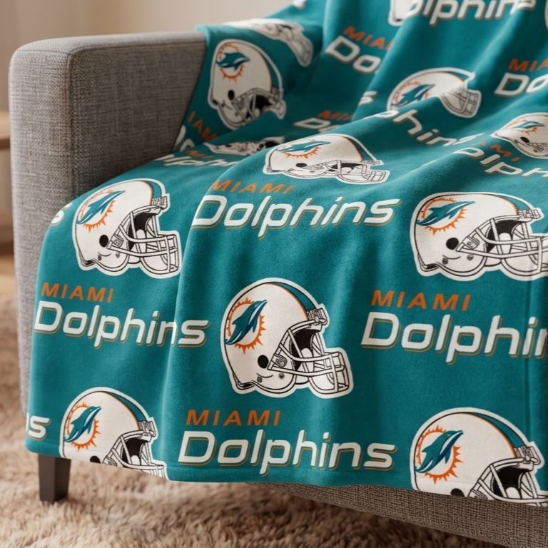 Miami Football Game Day Helmet Pattern Throw Blanket