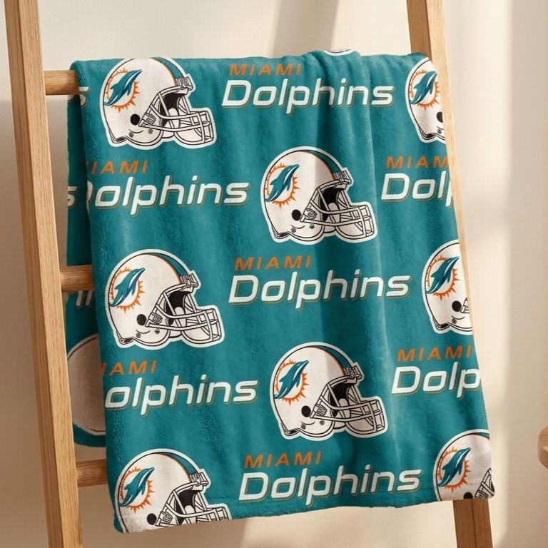 Miami Football Game Day Helmet Pattern Throw Blanket