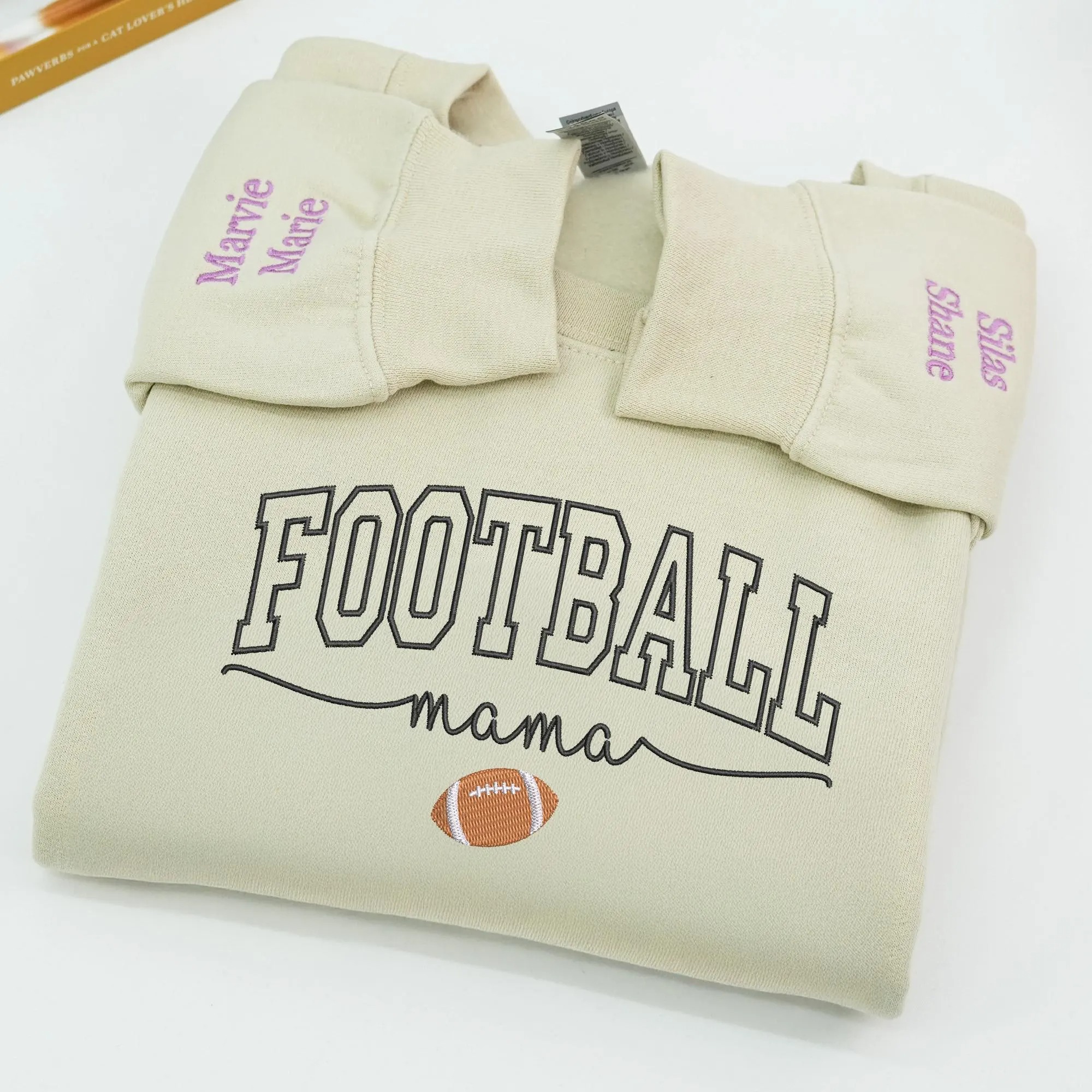 Custom Embroidered Football Mama Sweatshirt with Kids Names on Sleeve