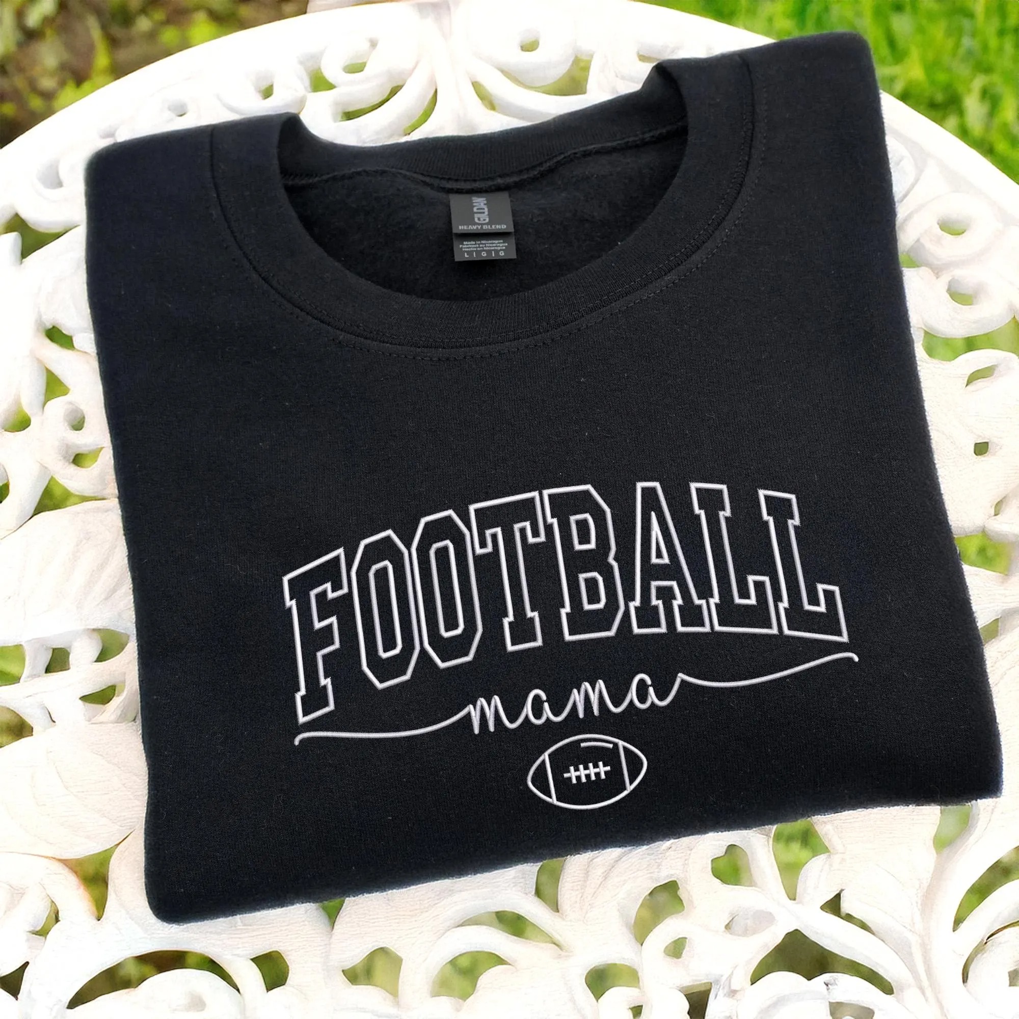 Custom Embroidered Football Mama Sweatshirt with Kids Names on Sleeve