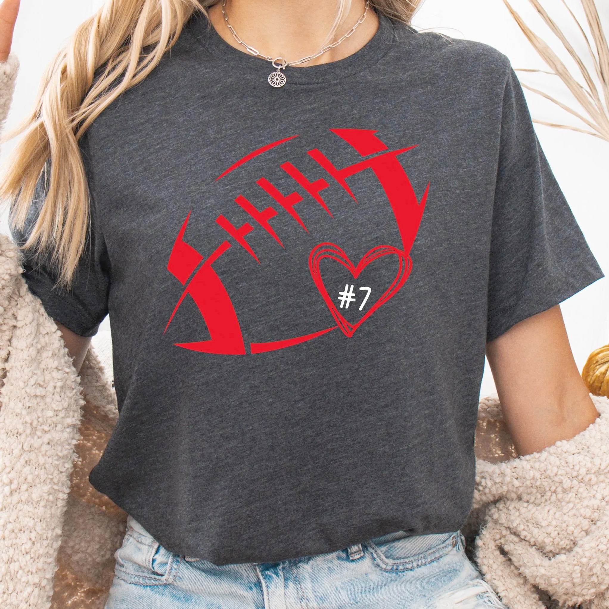 Custom Football Heart T-Shirt
