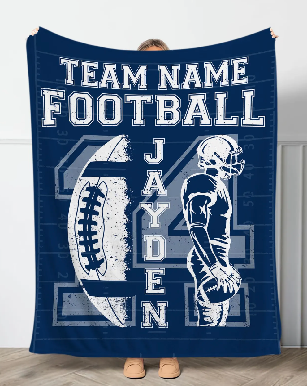 Vintage Player Poster Football Blanket – Custom Name & Number Throw