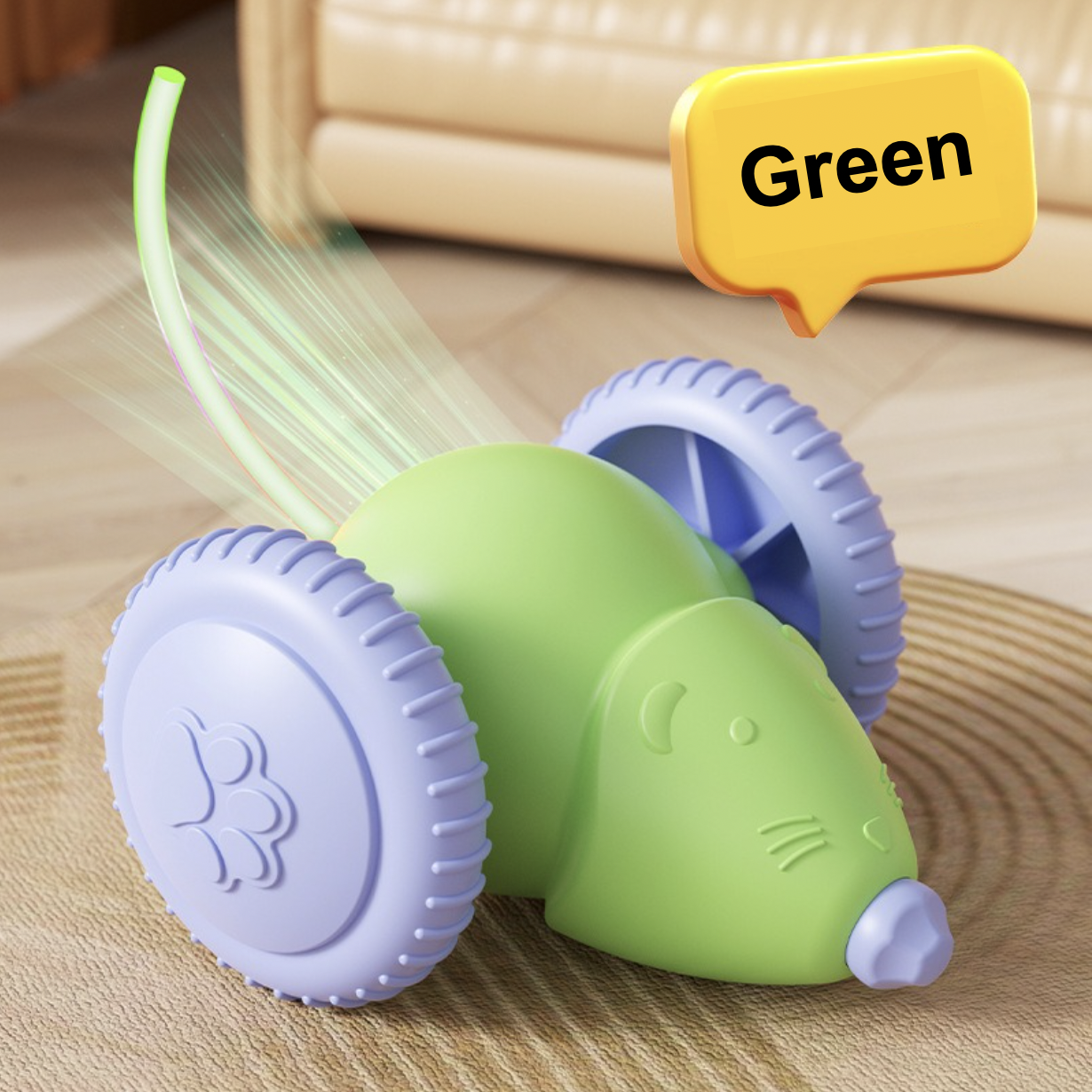 Cute Little Mouse Shape Cat Interactive Toy Rechargeable Automatic Obstacle Avoidance Green/White