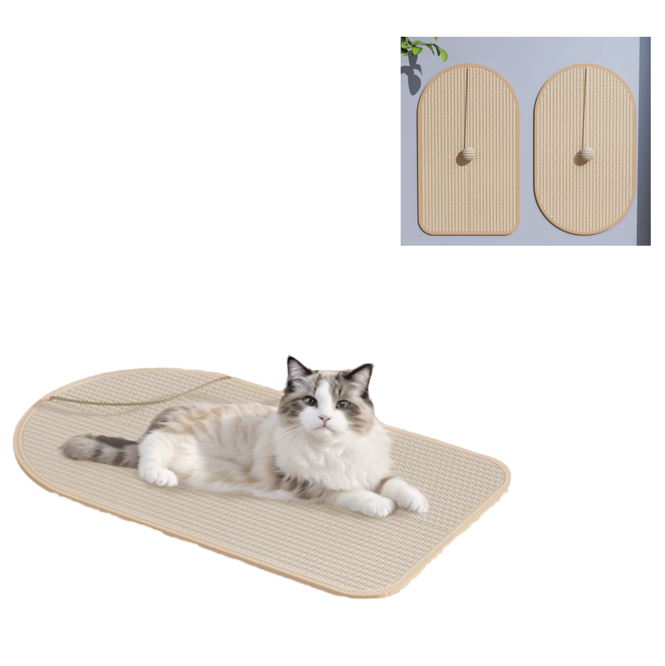 Sisal Cat Scratching Pad With Ball Furniture & Wall Protector Medium/Large Ellipse House Shapes