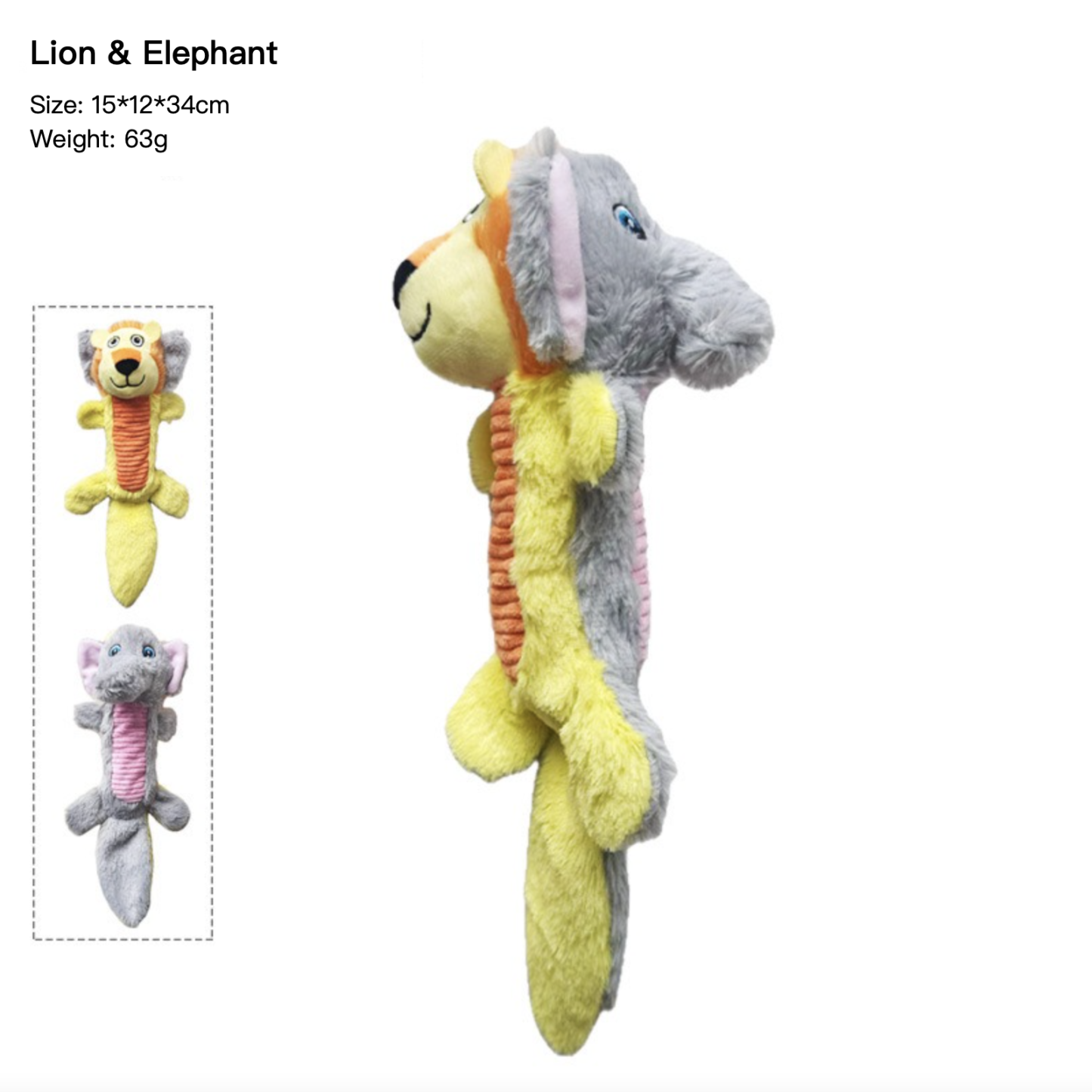 Double-sided Squeaky Dog Toy Teeth Cleaning Teeth Grinding Lion & Elephant Raccoon & Dragon