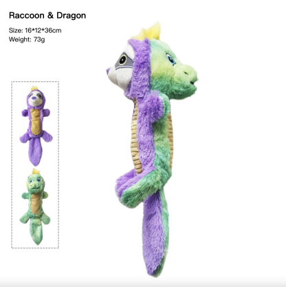 Double-sided Squeaky Dog Toy Teeth Cleaning Teeth Grinding Lion & Elephant Raccoon & Dragon