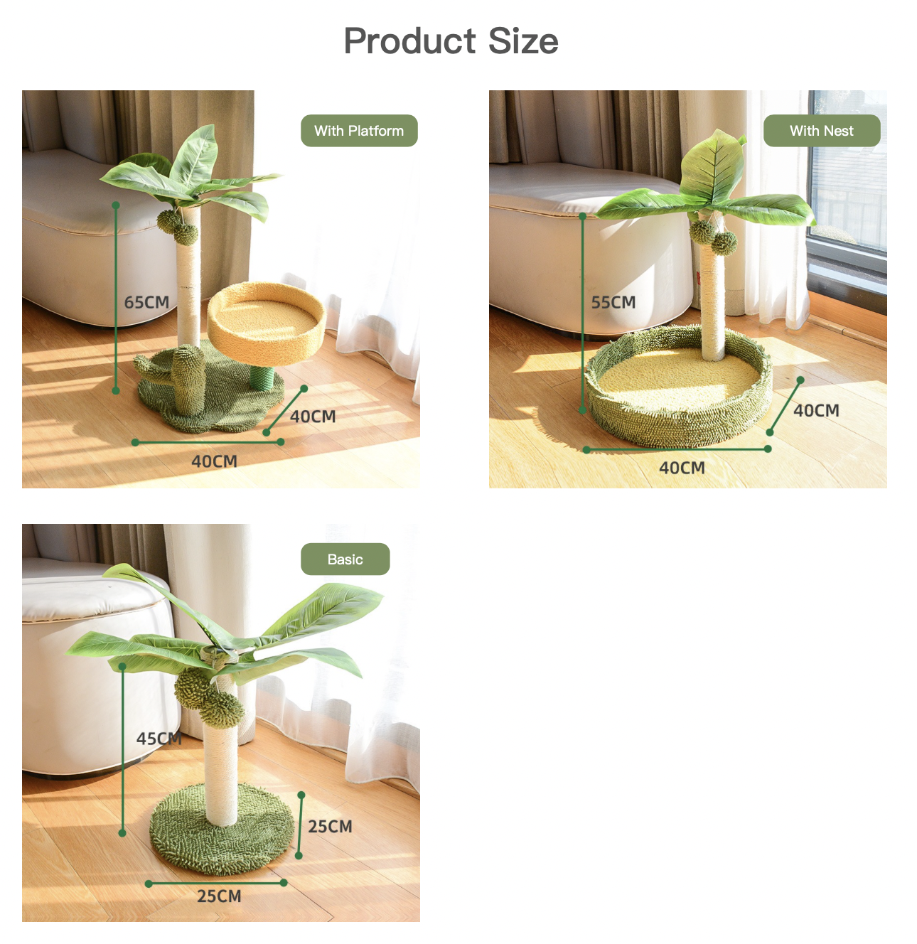 Cute Simulated Coconut Tree Cactus Scratching Post With Platform & Nest Large Space