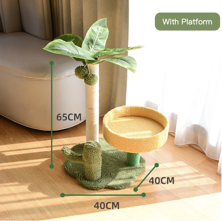 Cute Simulated Coconut Tree Cactus Scratching Post With Platform & Nest Large Space