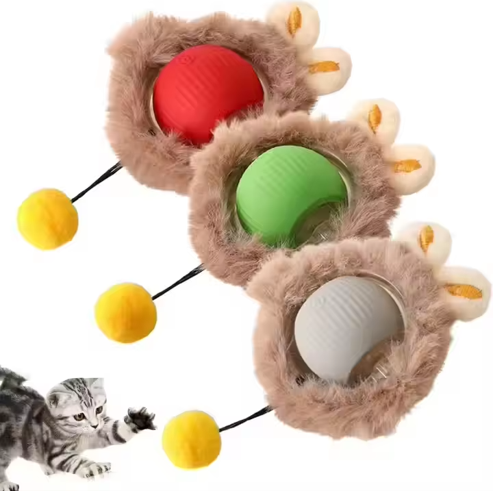 2025 New Automatic Cat Toy Ball USB Charger Electric Smart Dog Ball Silicone Interactive Cat Toys Rolling Ball With Plush