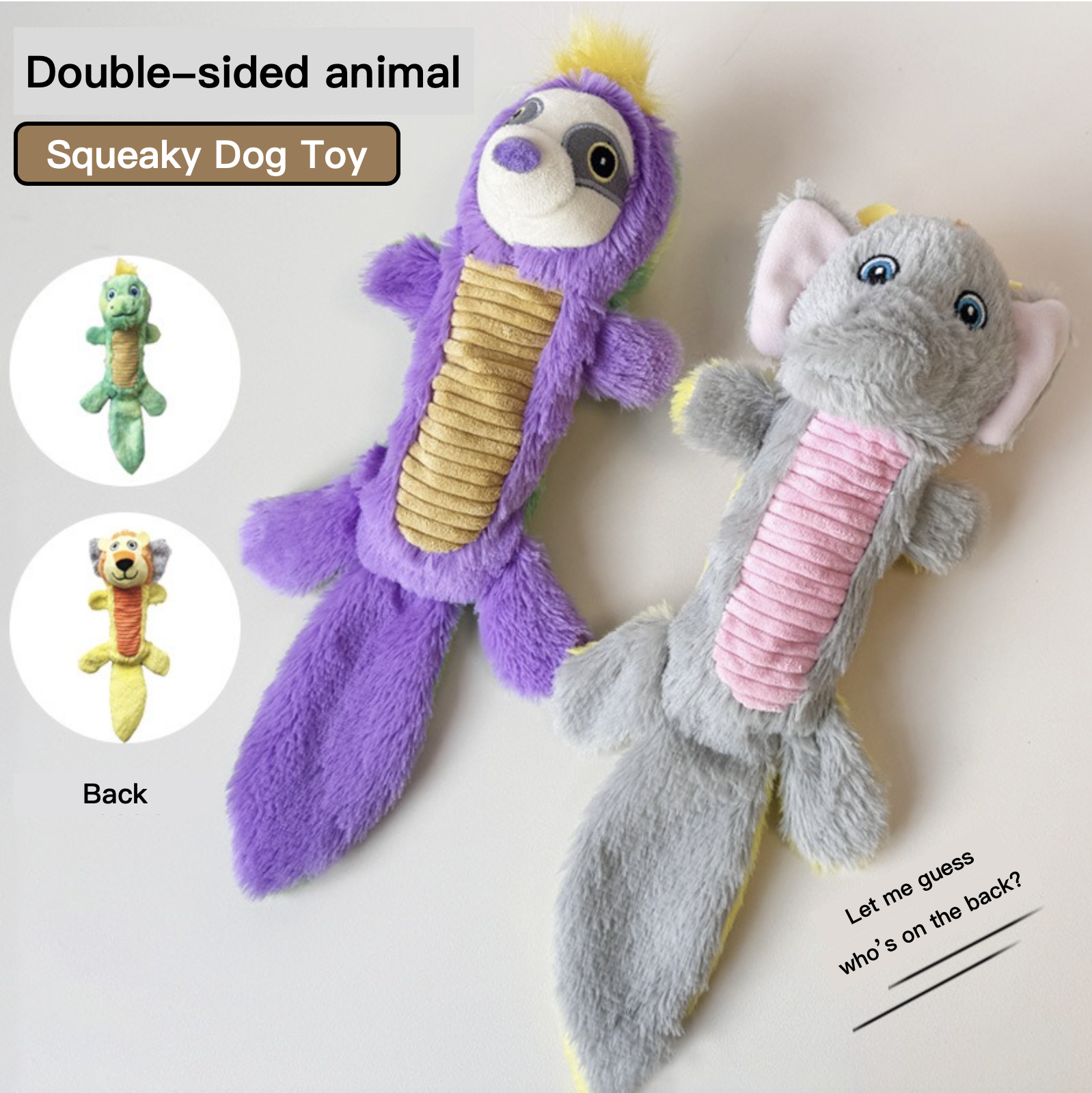 Double-sided Squeaky Dog Toy Teeth Cleaning Teeth Grinding Lion & Elephant Raccoon & Dragon