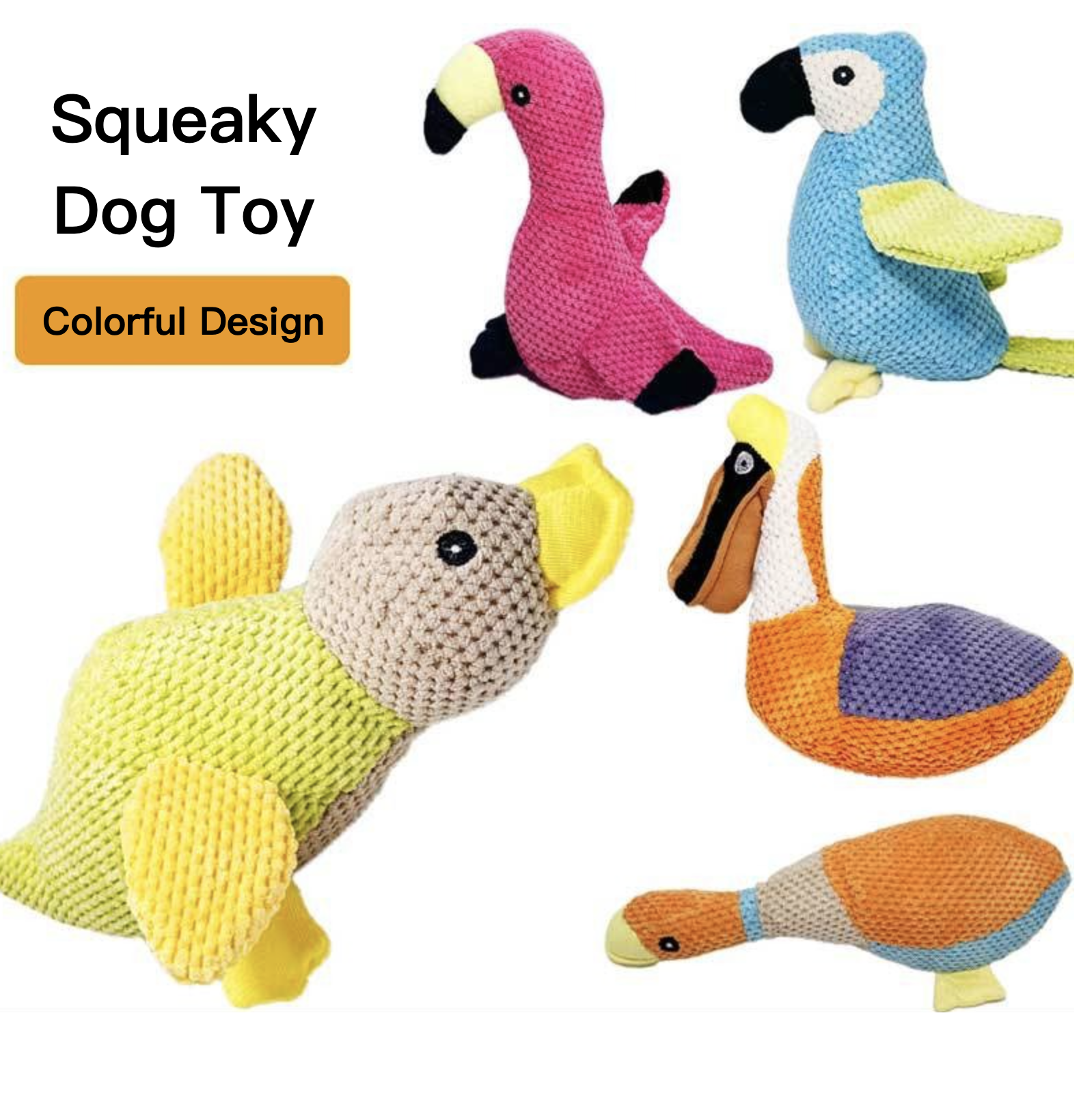 Colorful Plush Squeaky Dog Toy Teeth Cleaning Teeth Grinding Flamingo & Geese & Parrot & Duck & Cormorant