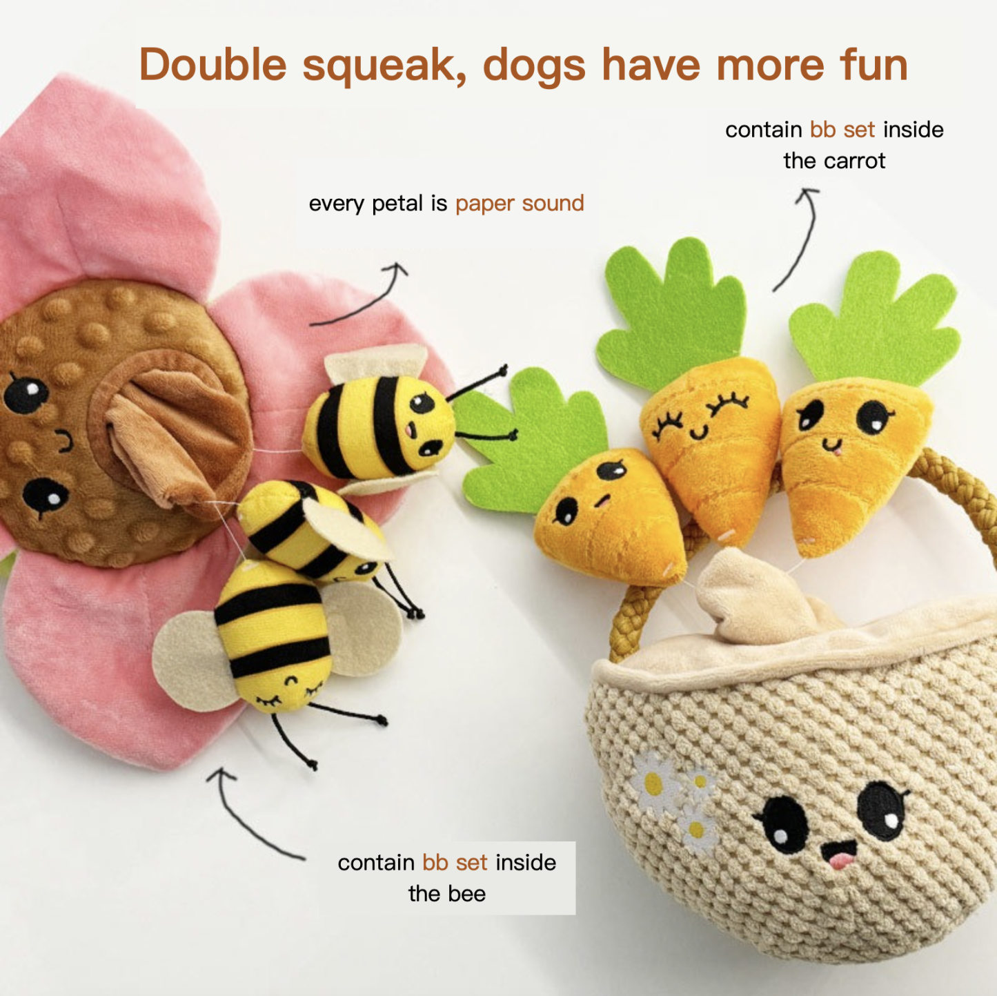 Cute Dog Paper Sound BB Set Toys Bite-resistant Plush Toys Bee Set Carrot Set