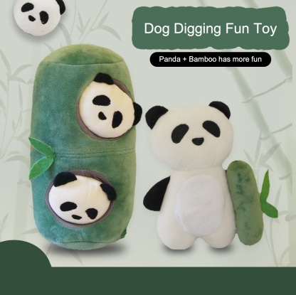 Dog Digging Fun Plush Toy Panda + Bamboo Set Paper Sound & BB Squeaky Toy